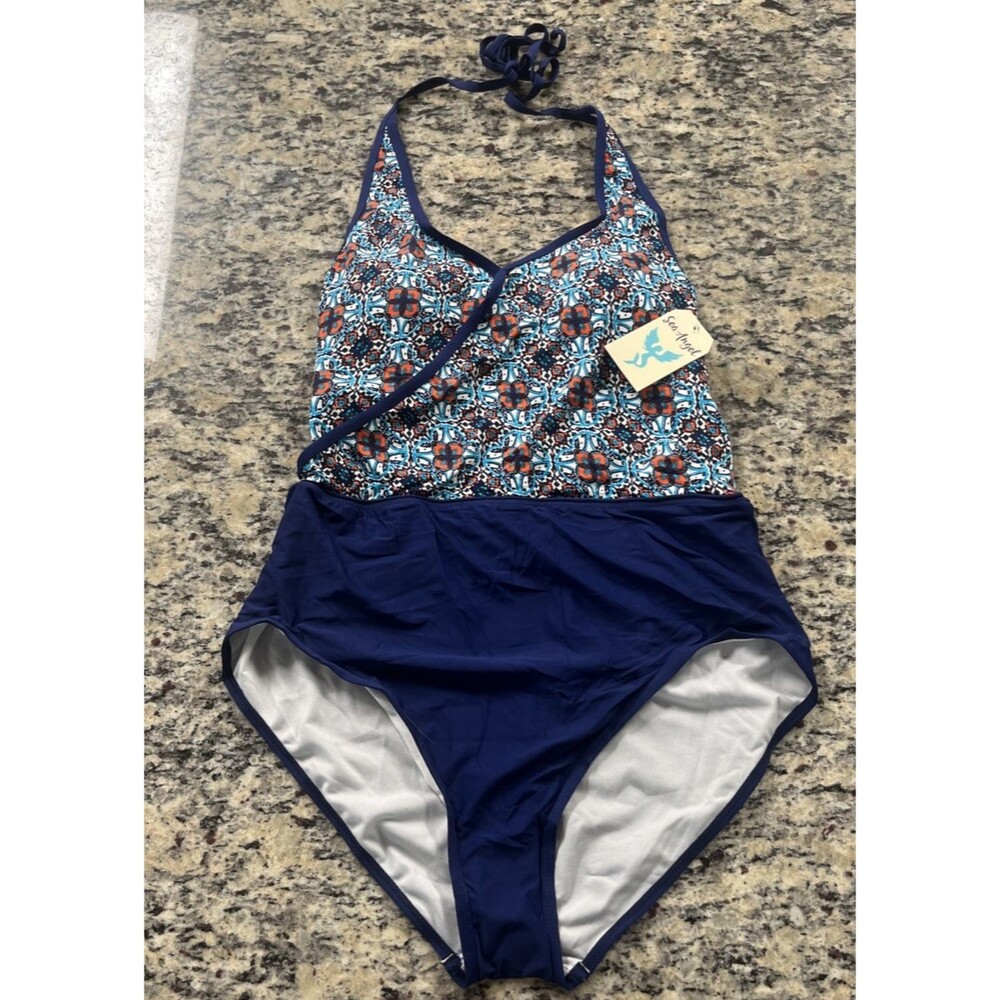 NWT Sea Angel Large Women One Piece Deep V-neck Swimsuit Multicolor Size L NEW